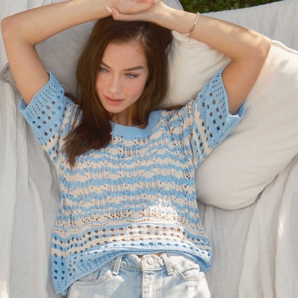 41 Beautiful Eyelet Short Sleeve Knitting Sweater - Picture 4 of 5